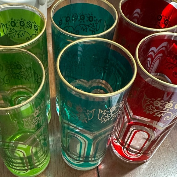 WORLD MARKET Moroccan Highball Glasses Set of 6 Green, Red, Teal & Gold Details - Picture 3 of 5